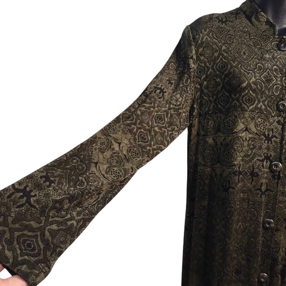 Vintage Laura Ashley Women's Green Black Abstract Print Button Dress Size M - Picture 7 of 10